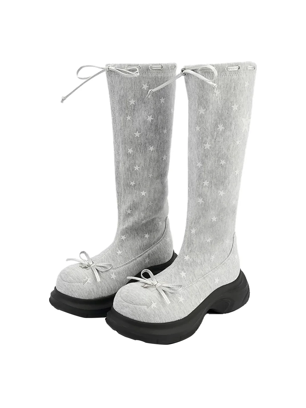 SMILEY | Star Print Bow Platform Tall Boots