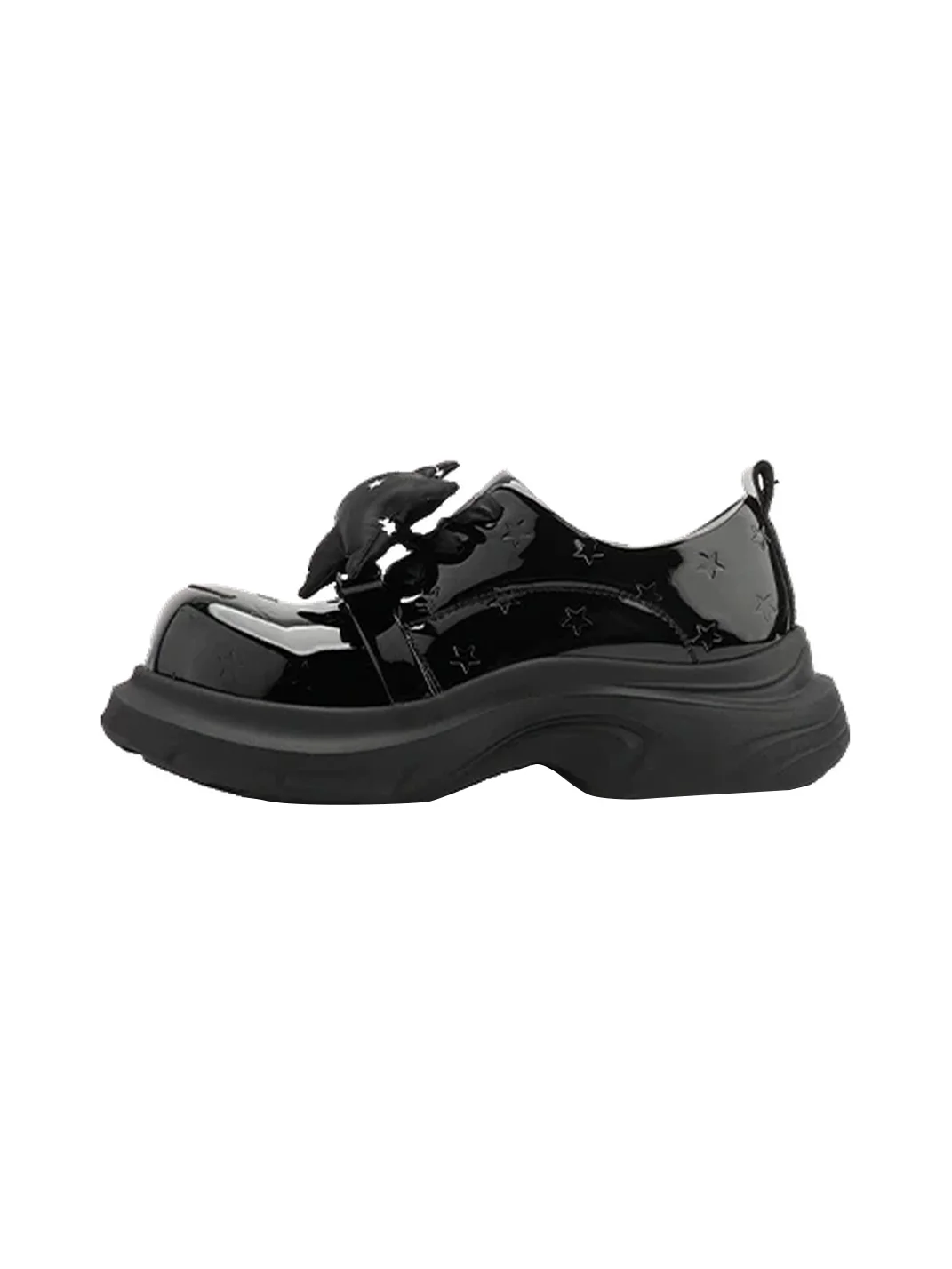 SMILEY | Glossy Star-Embossed Round-Toe Derby Shoes
