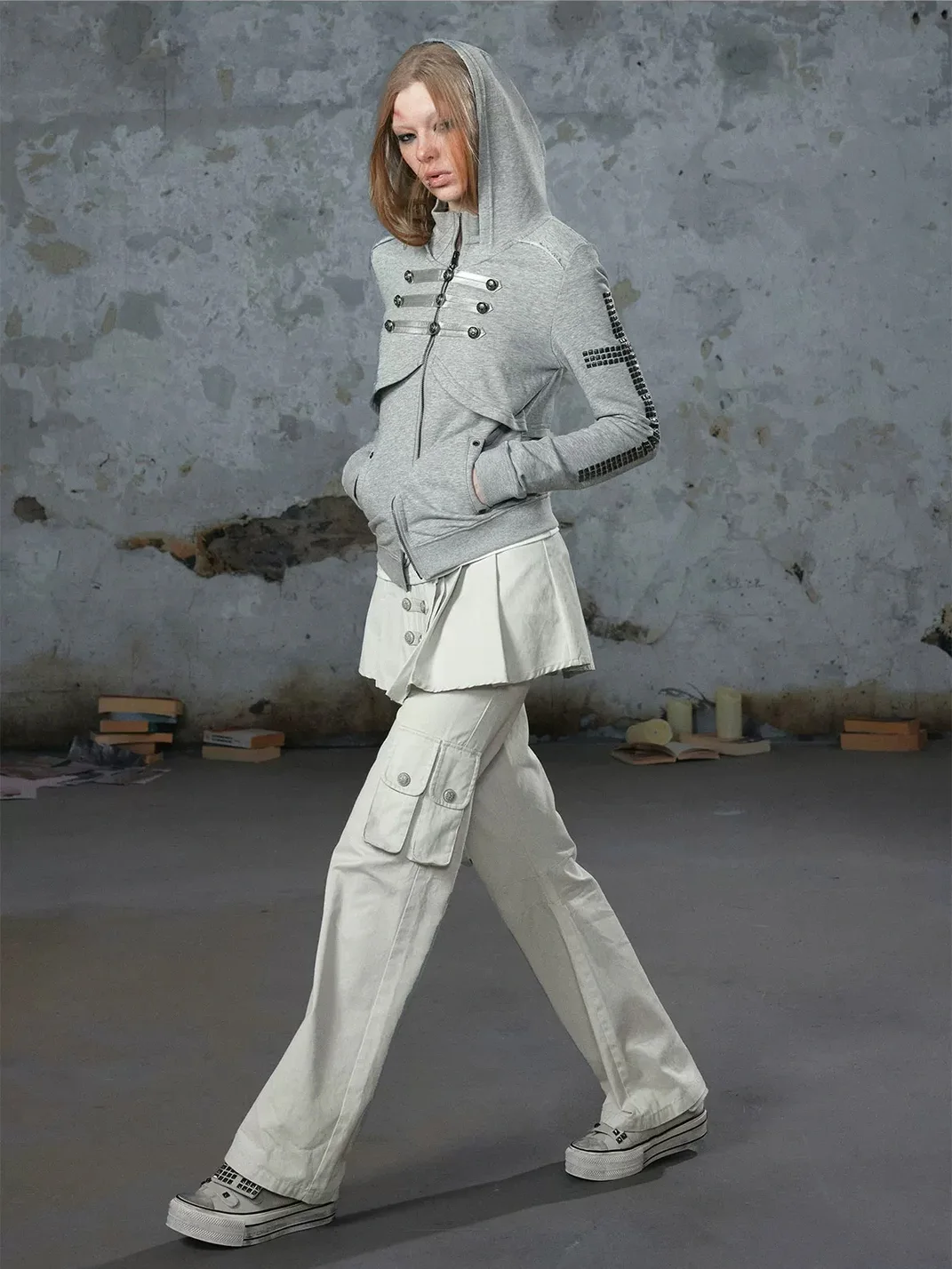 Cest Nous | Pleated Skirt Panel Micro-Flare Cargo Pants