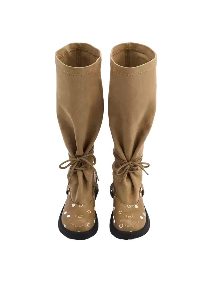 SMILEY | Knee-High Polka Dot Lace-Up Boots - 2
