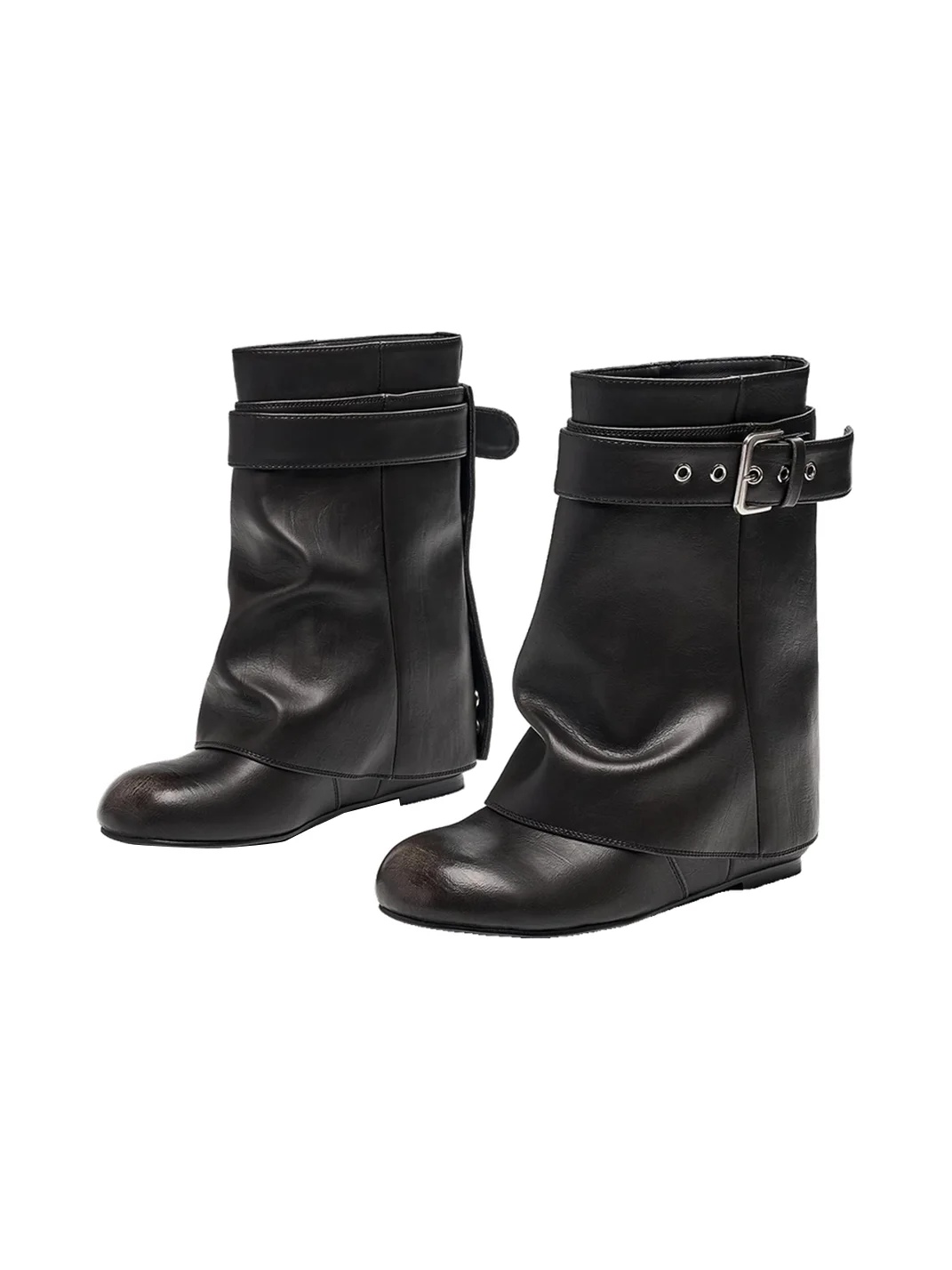 EBLAN | Buckled Slouchy Mid-Calf Lift Boots