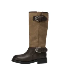 EBLAN | Metal Buckle Western Knee-High Boots