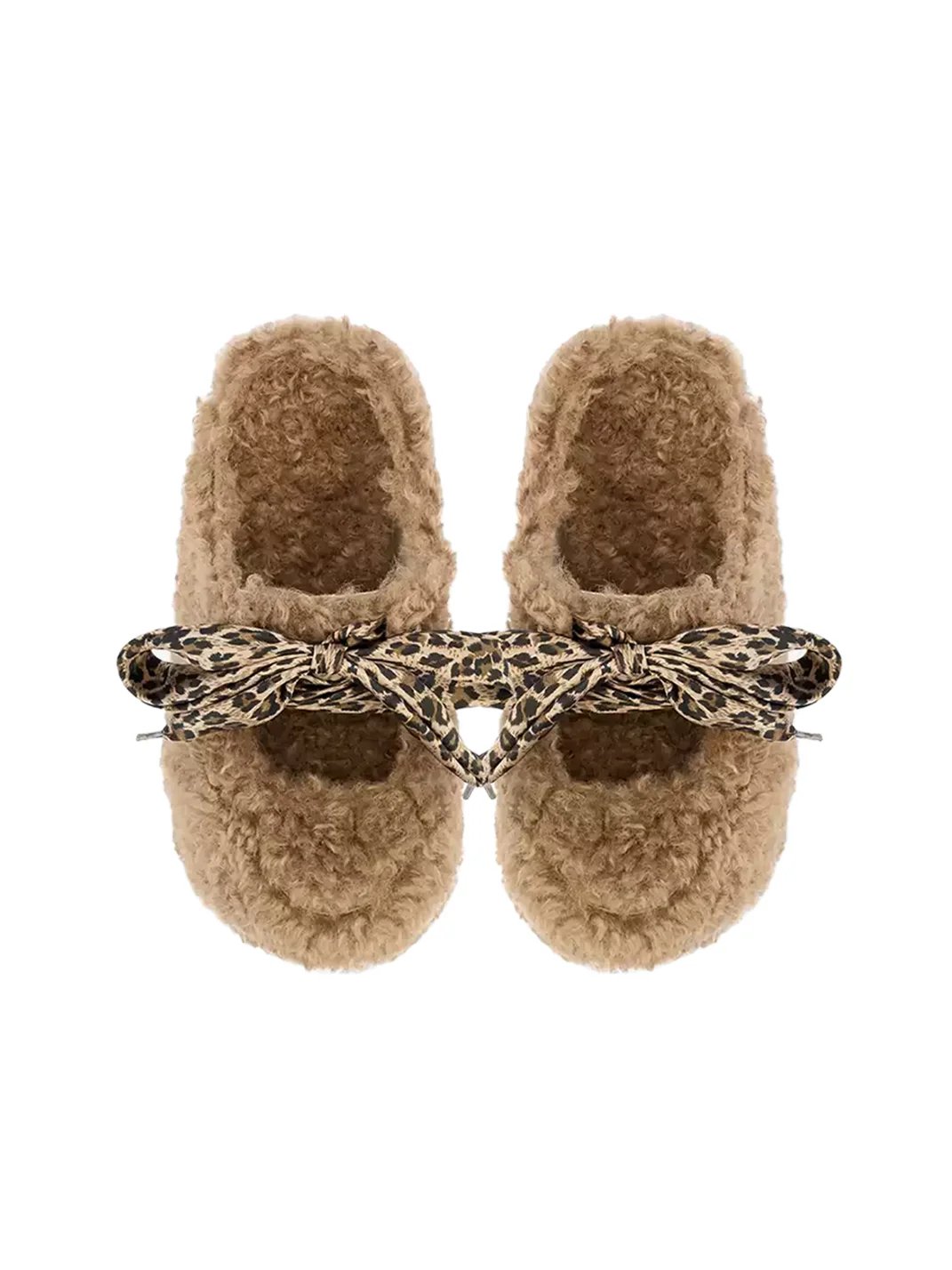 SMILEY | Leopard Lace Fuzzy Platform Slip-On Mules