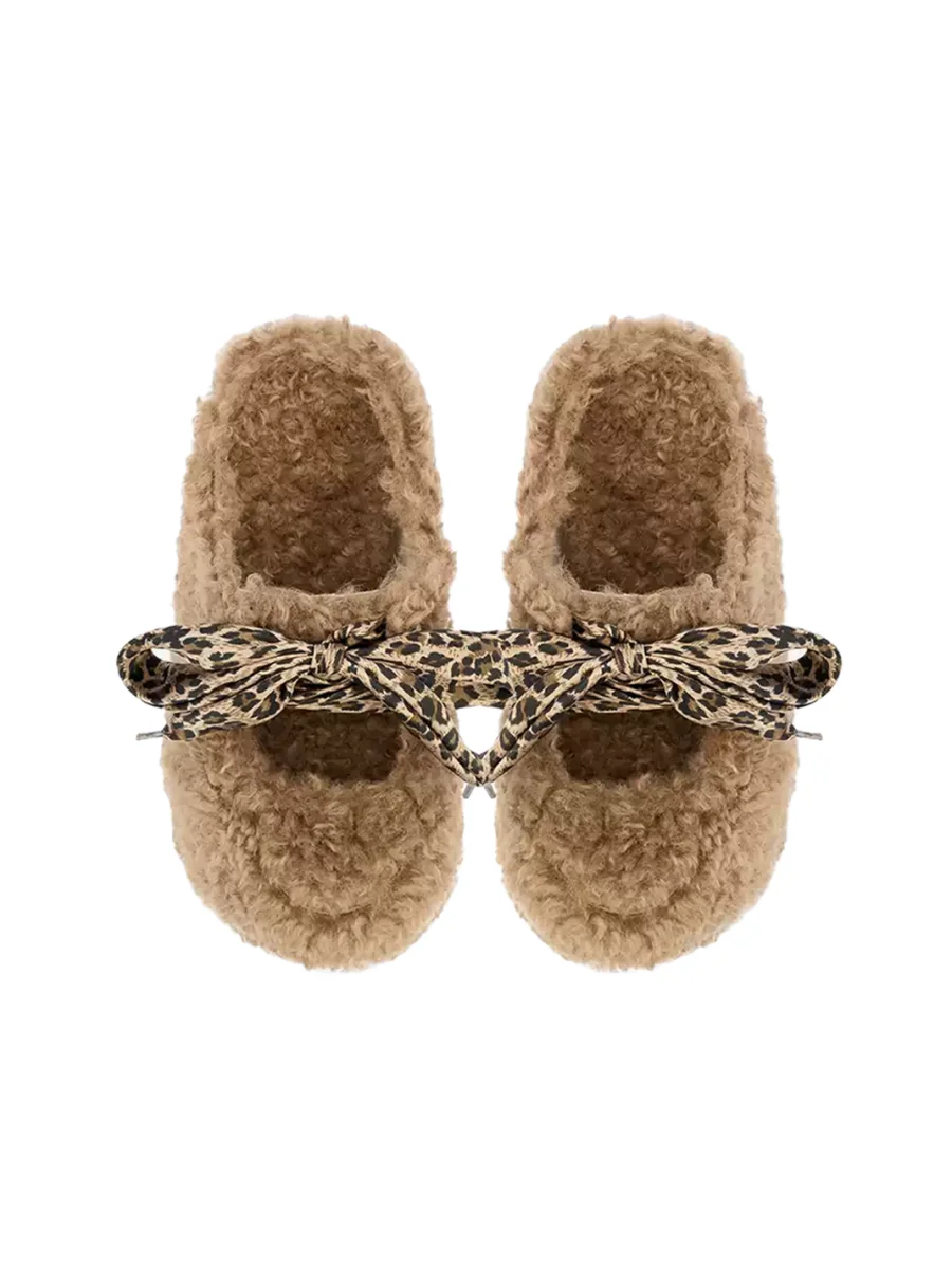 SMILEY | Leopard Lace Fuzzy Platform Slip-On Mules - 3