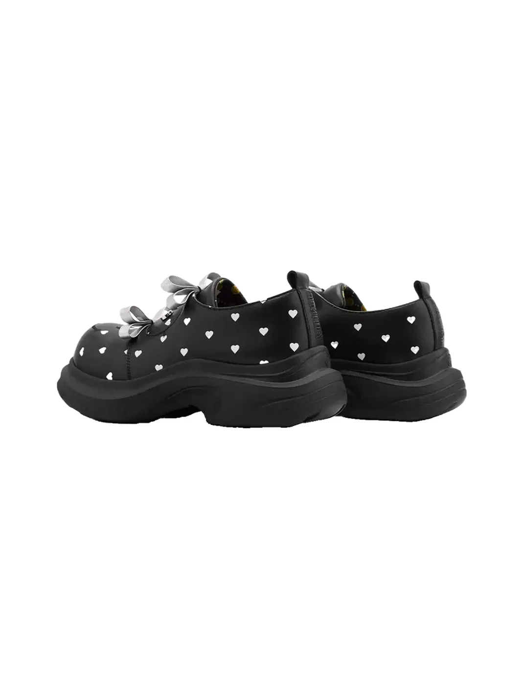 SMILEY | Round Toe Heart Print Bow Loafers