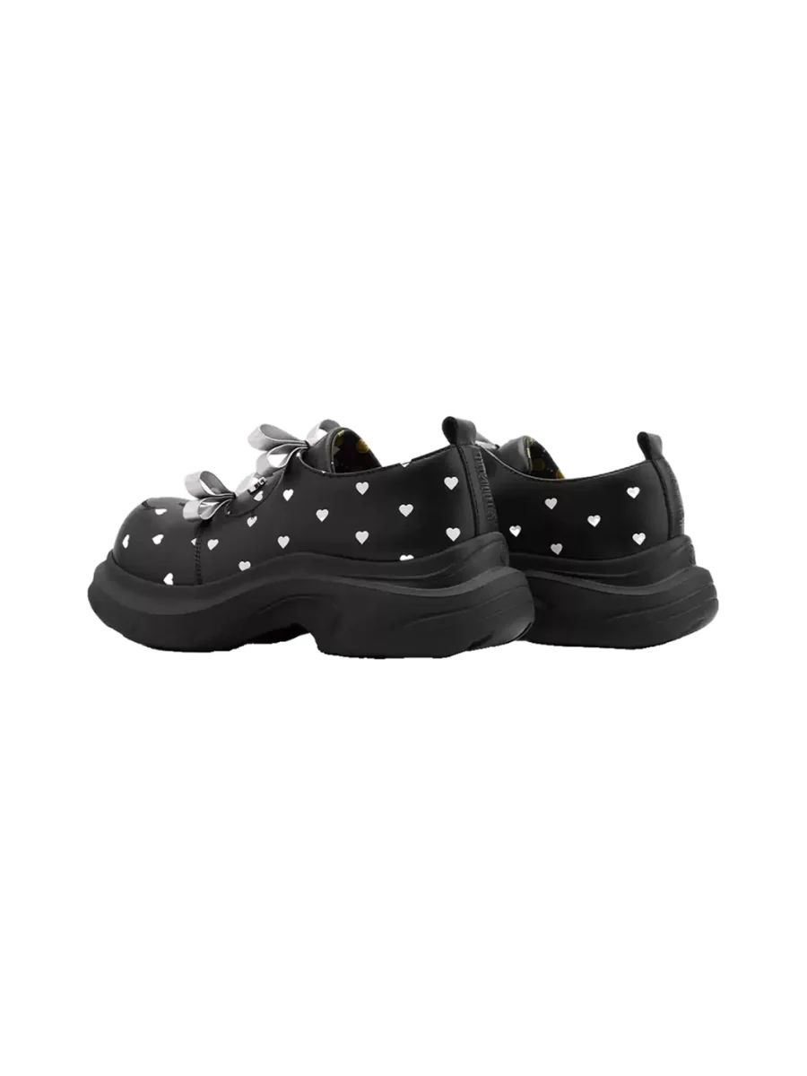 SMILEY | Round Toe Heart Print Bow Loafers - 3