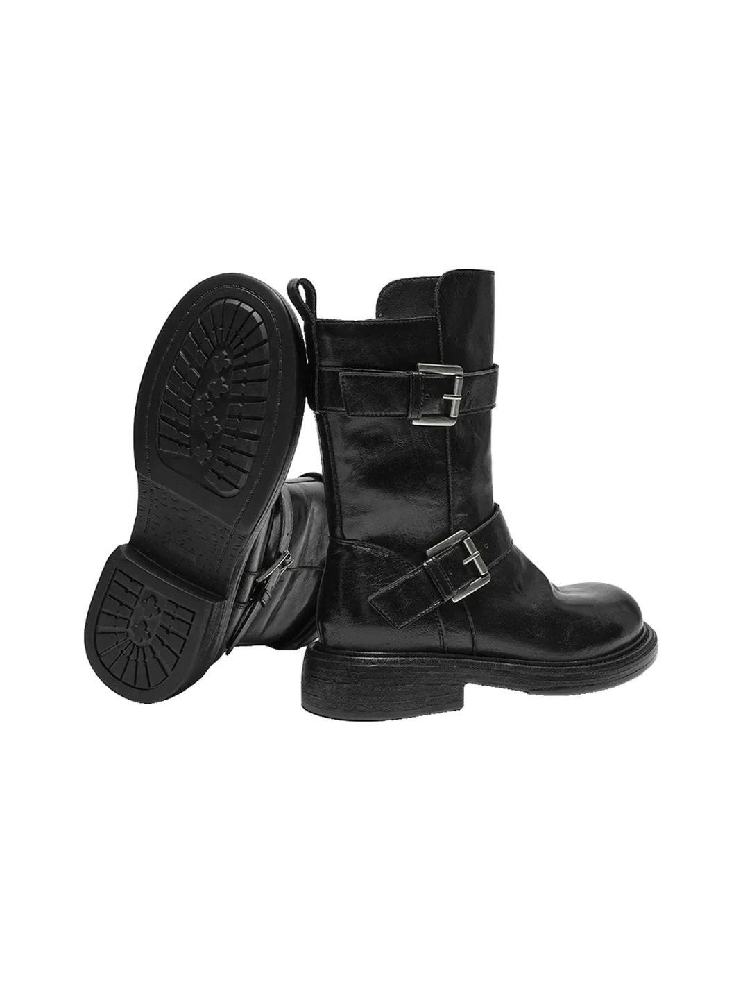 EBLAN | Retro Platform Buckle Biker Boots