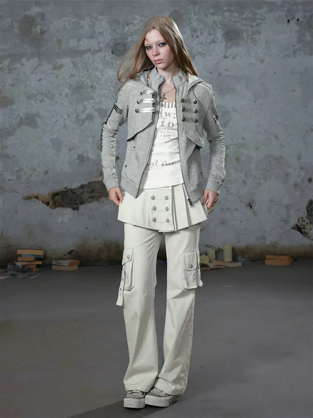 Cest Nous | Pleated Skirt Panel Micro-Flare Cargo Pants