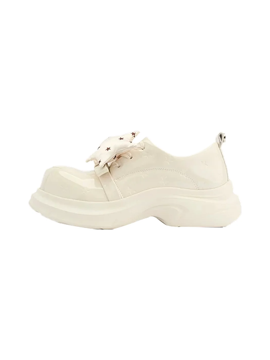 SMILEY | Glossy Star-Embossed Round-Toe Derby Shoes
