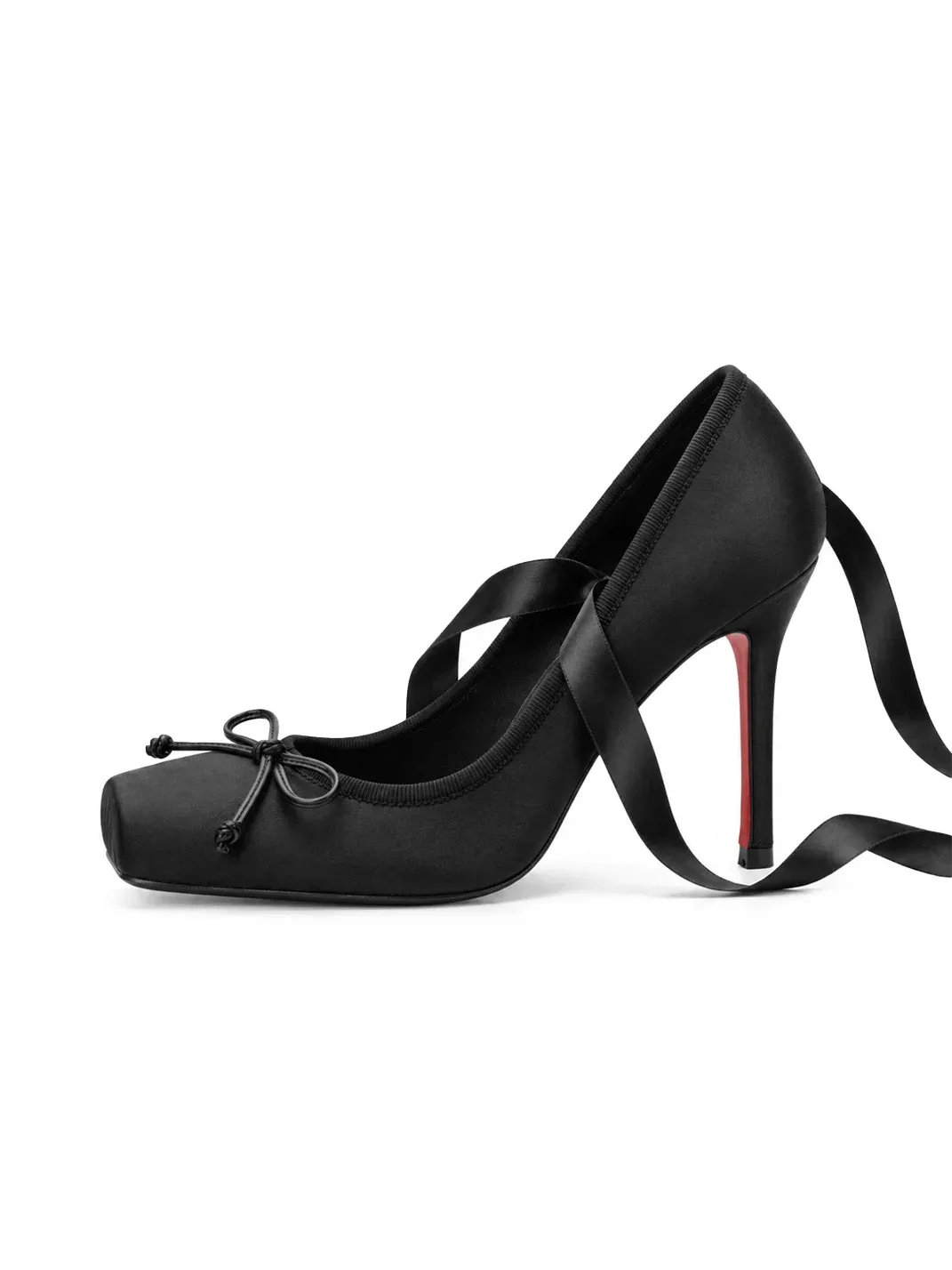 9HAO | Square-Toe Butterfly Strap Red-Soled High Heels
