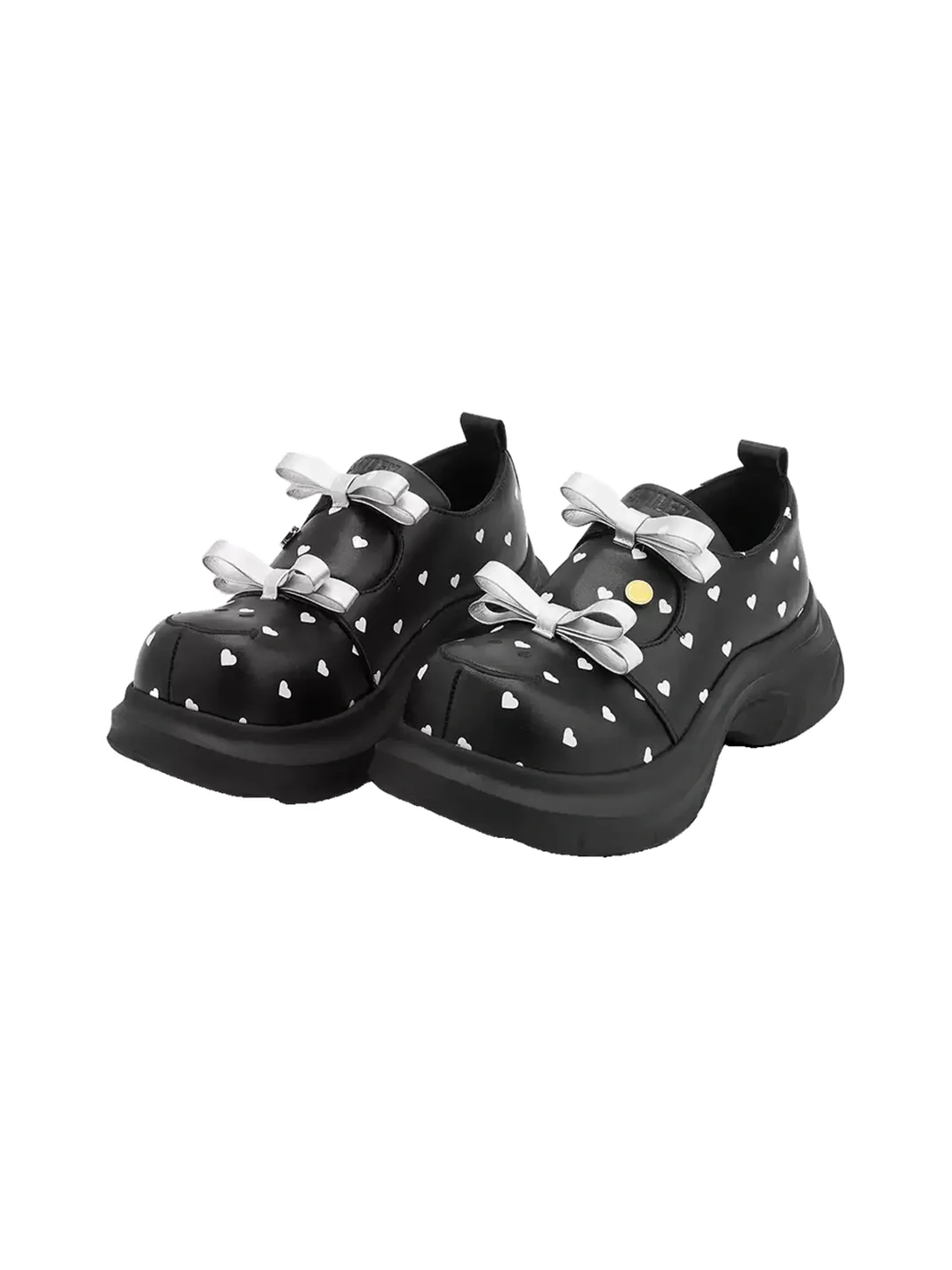 SMILEY | Round Toe Heart Print Bow Loafers