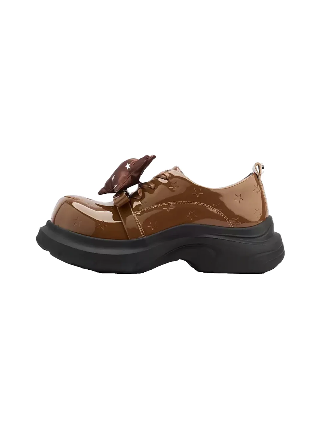 SMILEY | Glossy Star-Embossed Round-Toe Derby Shoes