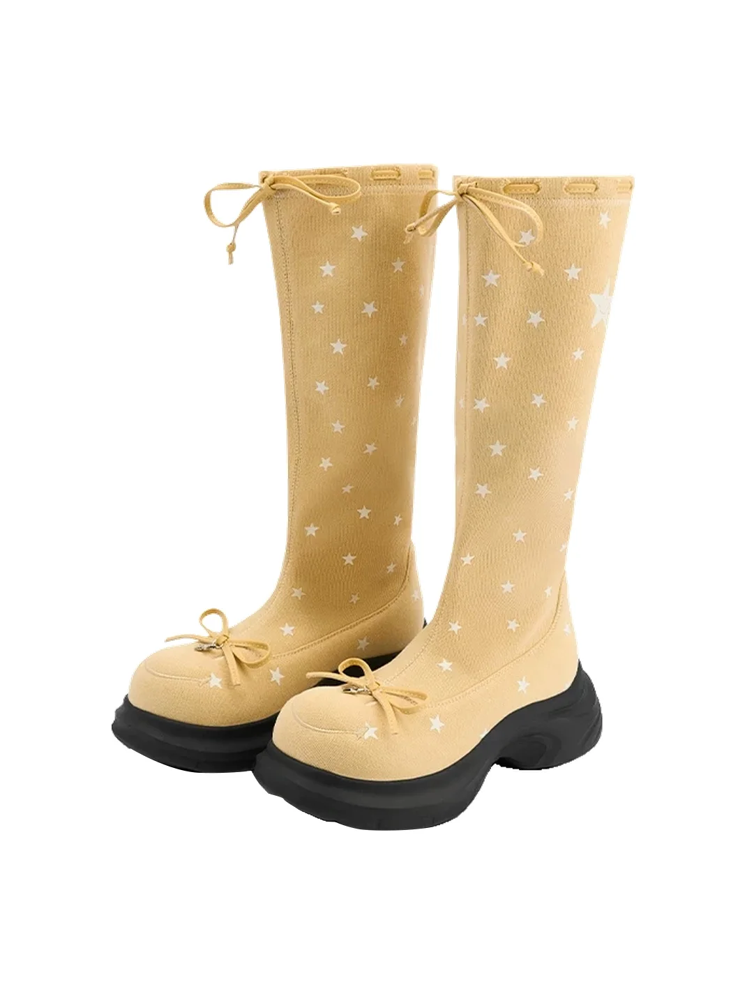 SMILEY | Star Print Bow Platform Tall Boots