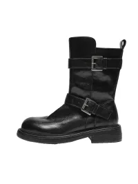 EBLAN | Retro Platform Buckle Biker Boots