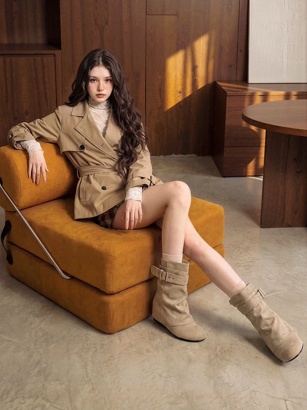 EBLAN | Buckled Slouchy Mid-Calf Lift Boots