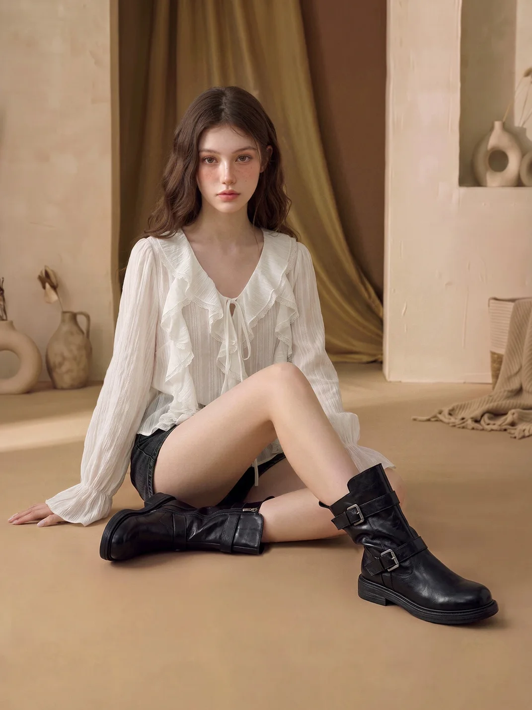 EBLAN | Retro Platform Buckle Biker Boots