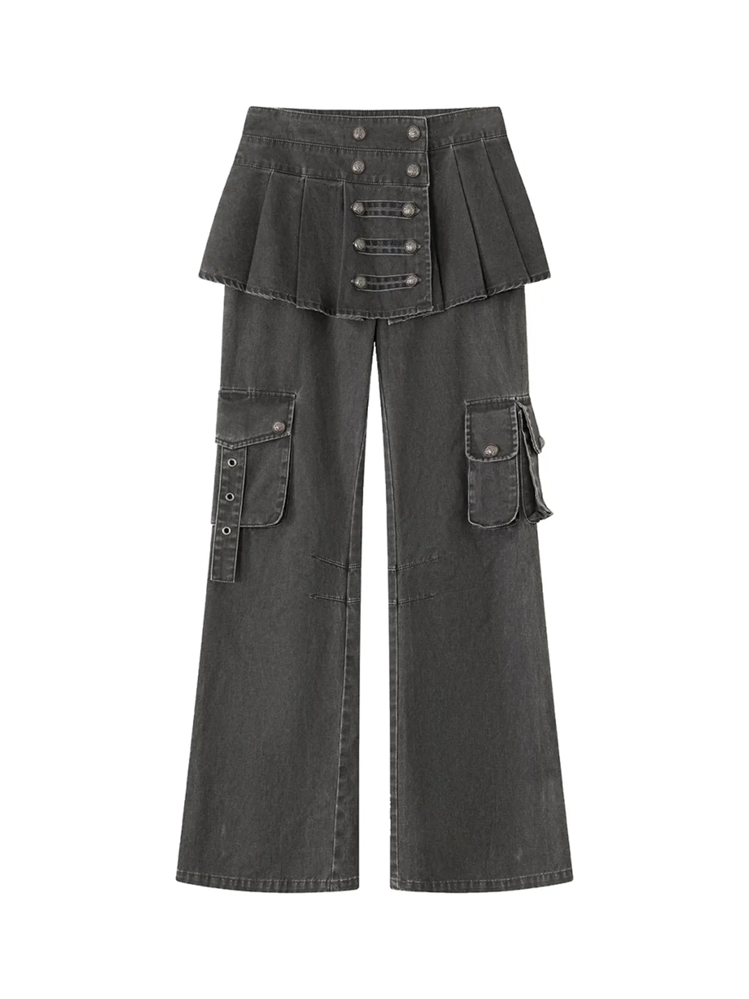 Cest Nous | Pleated Skirt Panel Micro-Flare Cargo Pants