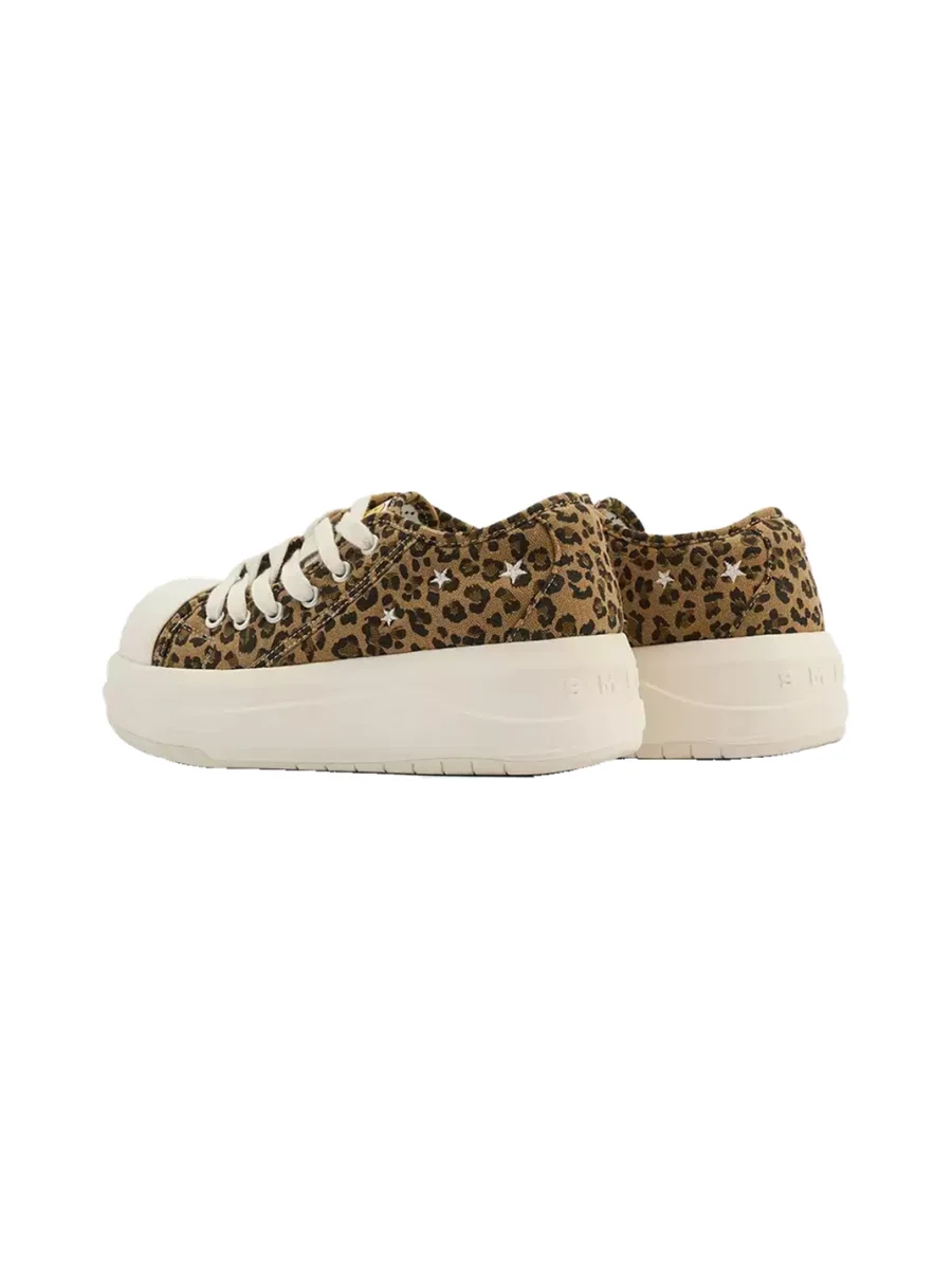 SMILEY | Leopard Print Chunky Low-Top Canvas Sneakers - 3
