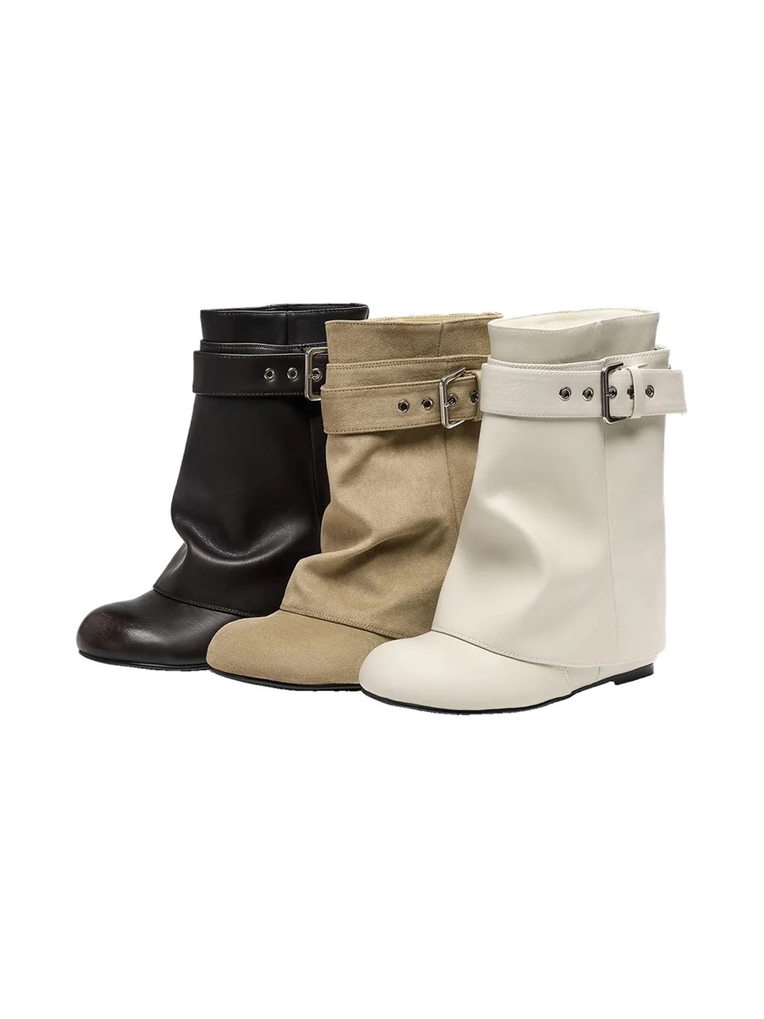 EBLAN | Buckled Slouchy Mid-Calf Lift Boots