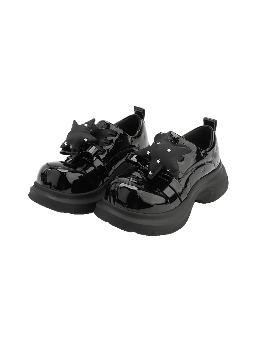 SMILEY | Glossy Star-Embossed Round-Toe Derby Shoes