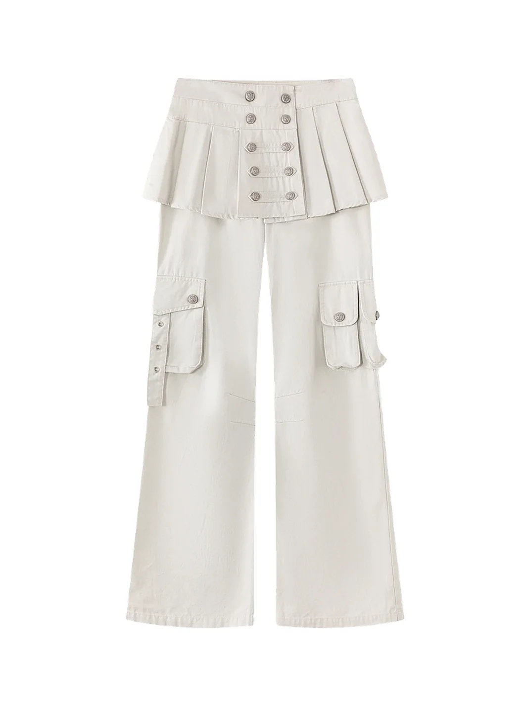 Cest Nous | Pleated Skirt Panel Micro-Flare Cargo Pants