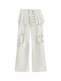 Cest Nous | Pleated Skirt Panel Micro-Flare Cargo Pants