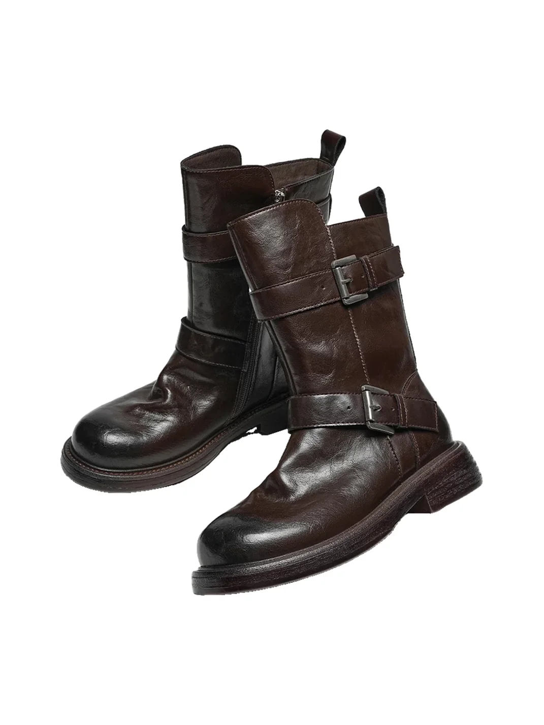 EBLAN | Retro Platform Buckle Biker Boots
