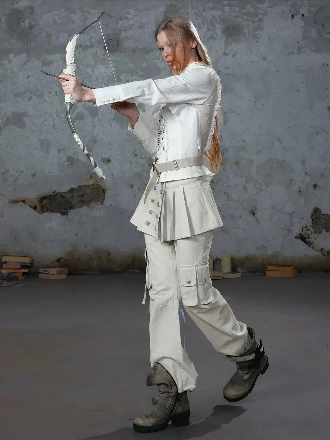 Cest Nous | Pleated Skirt Panel Micro-Flare Cargo Pants
