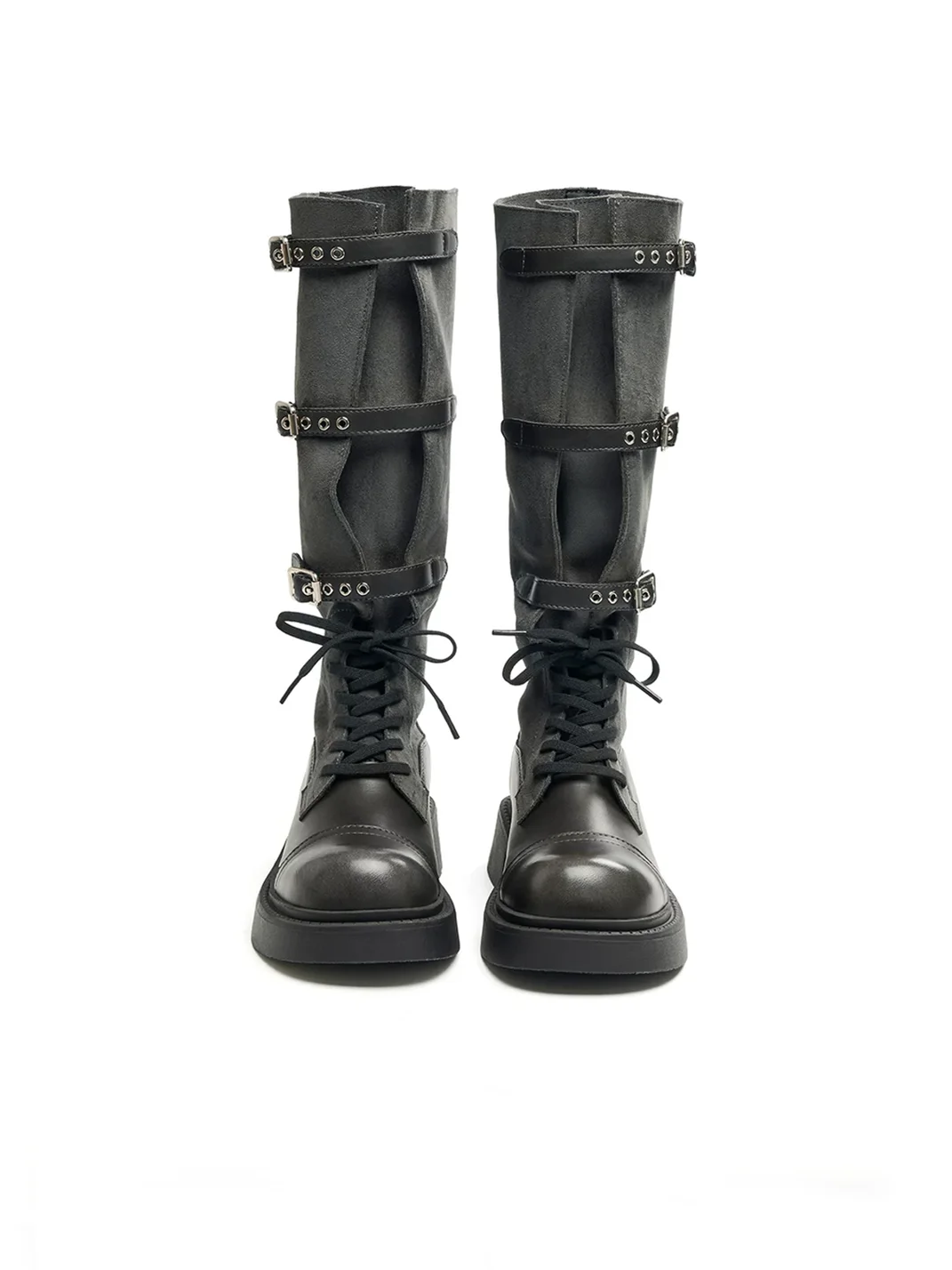 EBLAN | Buckled Lace-Up Platform Riding Boots