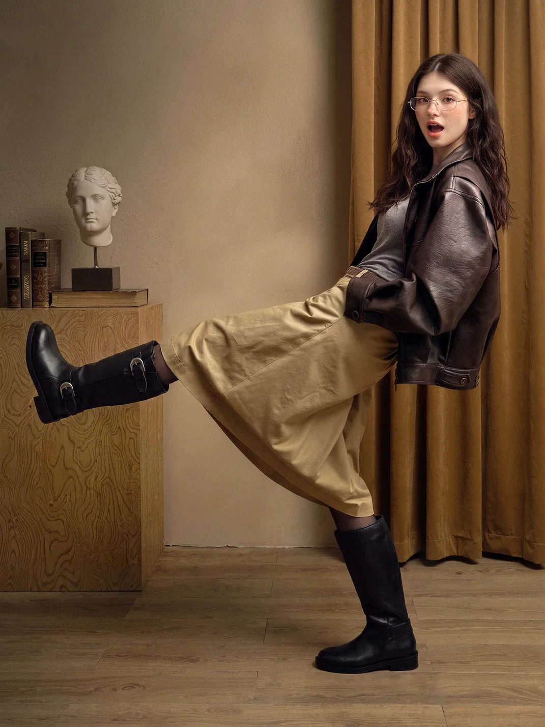 EBLAN | Metal Buckle Western Knee-High Boots