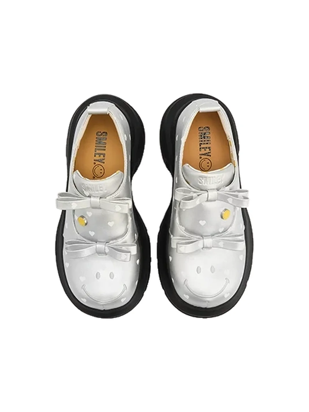 SMILEY | Round Toe Heart Print Bow Loafers