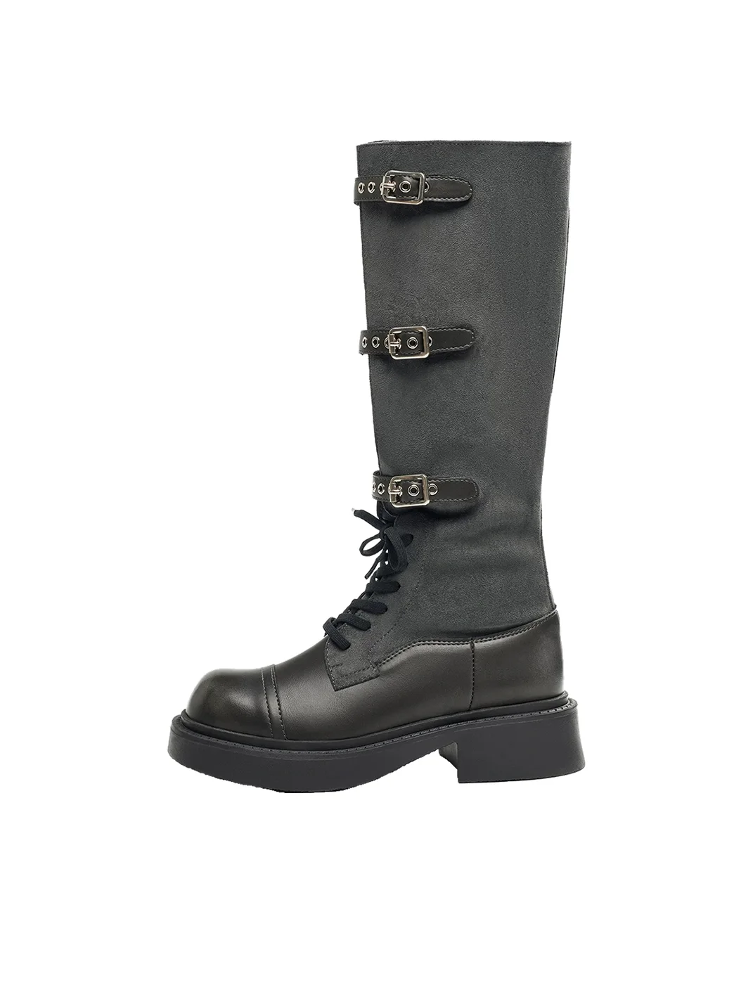 EBLAN | Buckled Lace-Up Platform Riding Boots