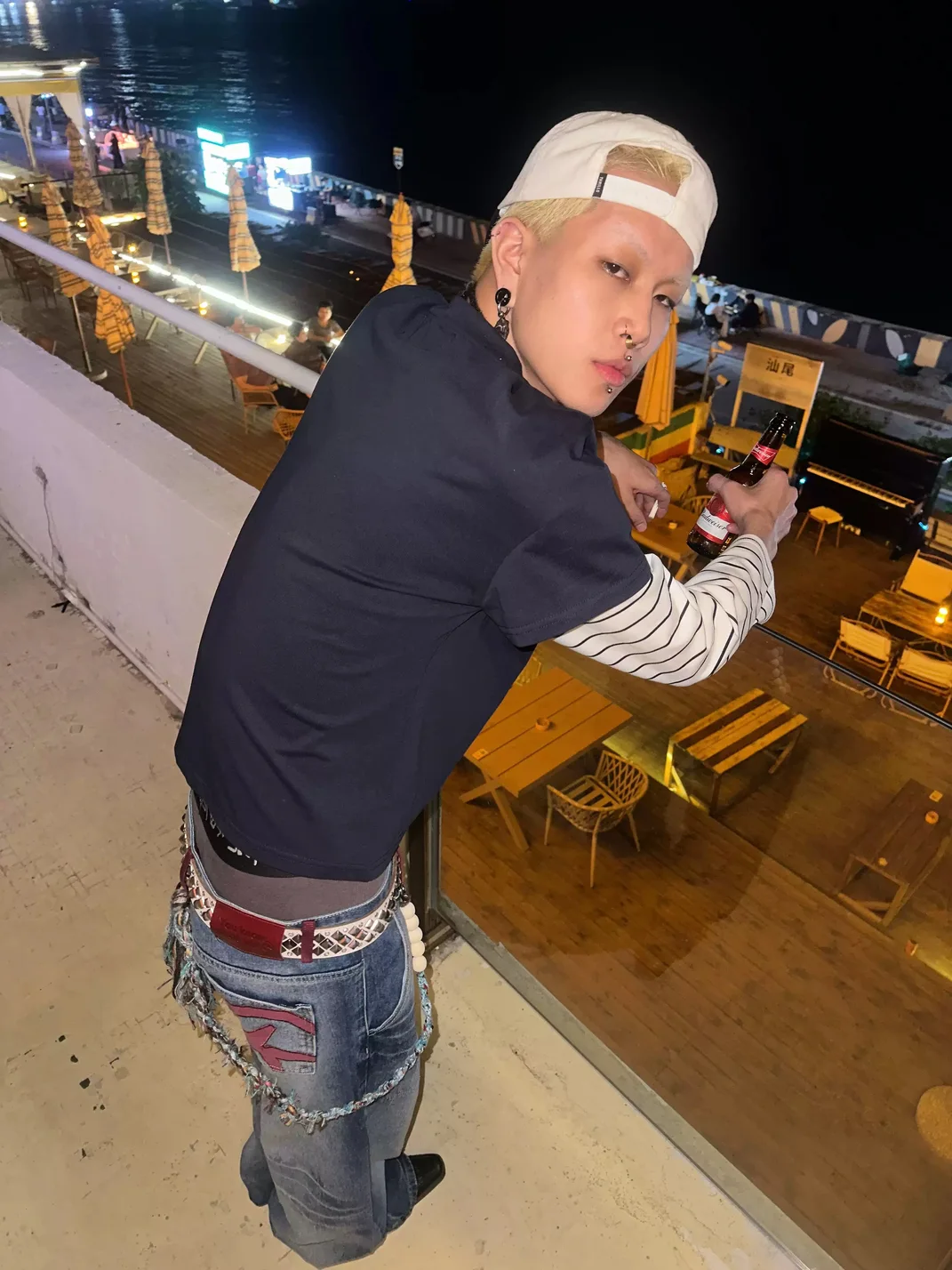 4AMSTUDIO | Ice Blue Baggy Lightning Embroidered Jeans