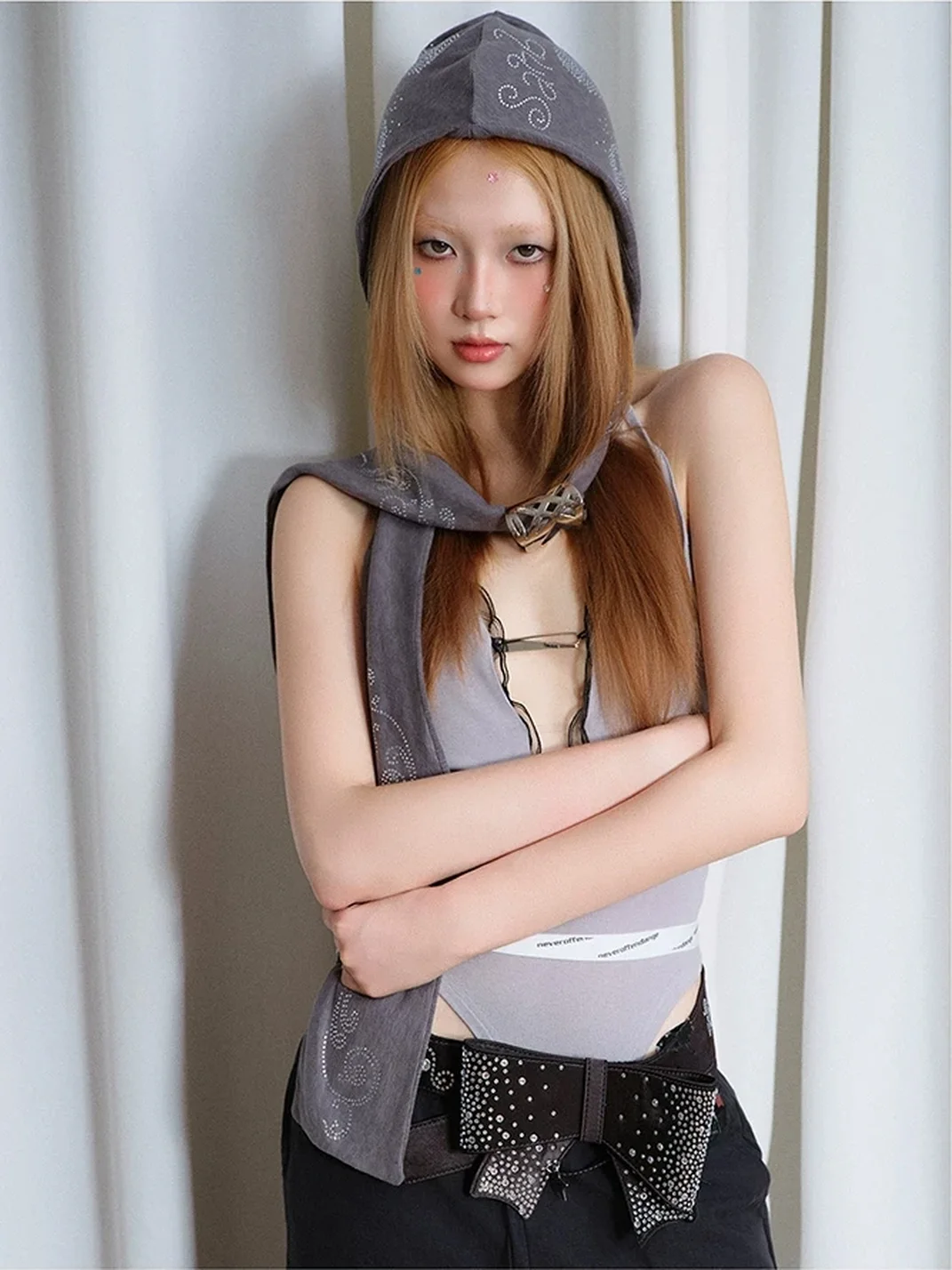 SANB | Rhinestone Hooded Scarf Hat