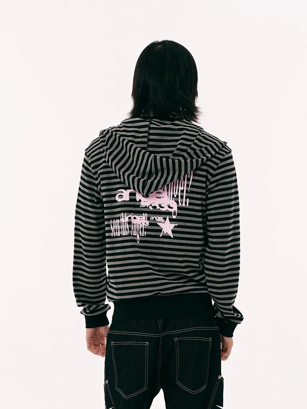PasET | Striped Cross-Embroidered Zip-Up Hoodie