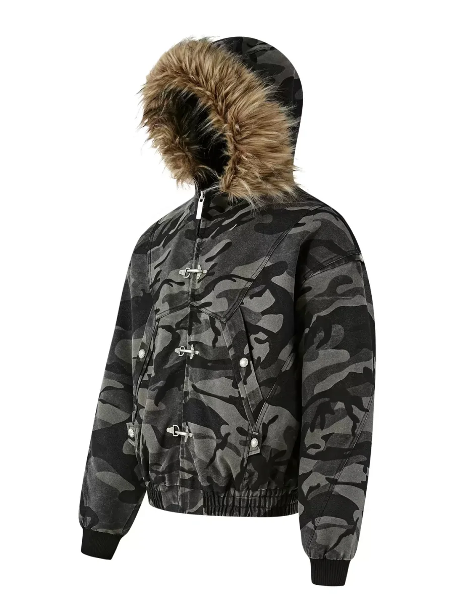 PasET | Loose Cropped Camouflage Hooded Jacket - 4