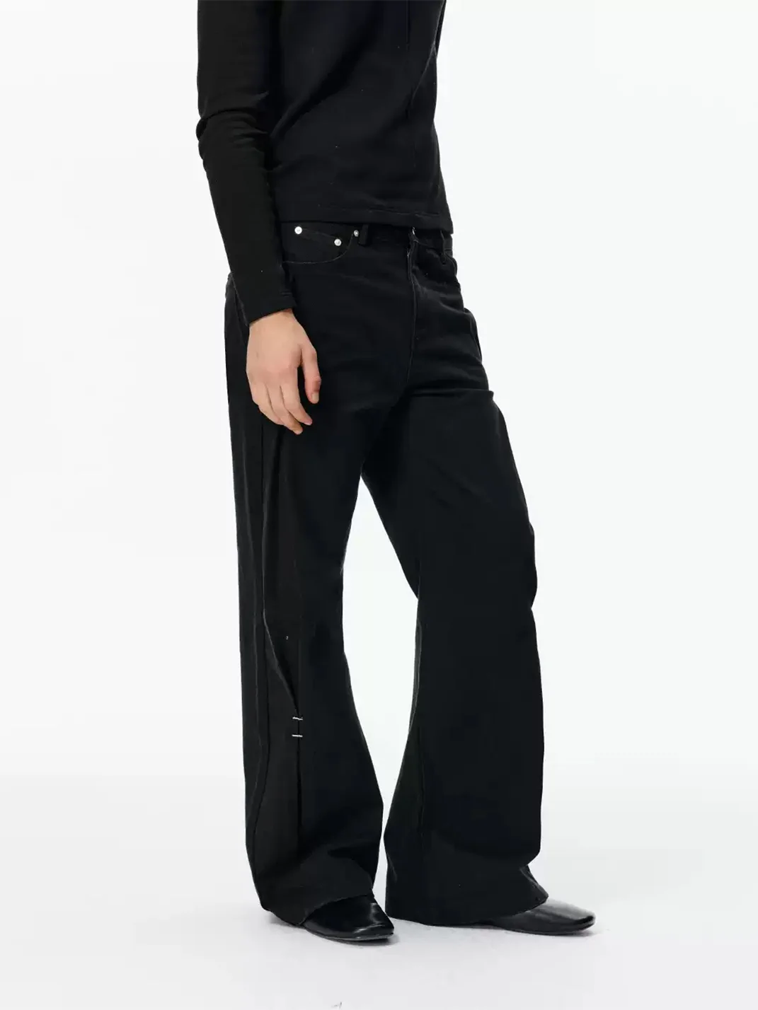 KREATE | Washed Black Pleated A-Line Flared Jeans