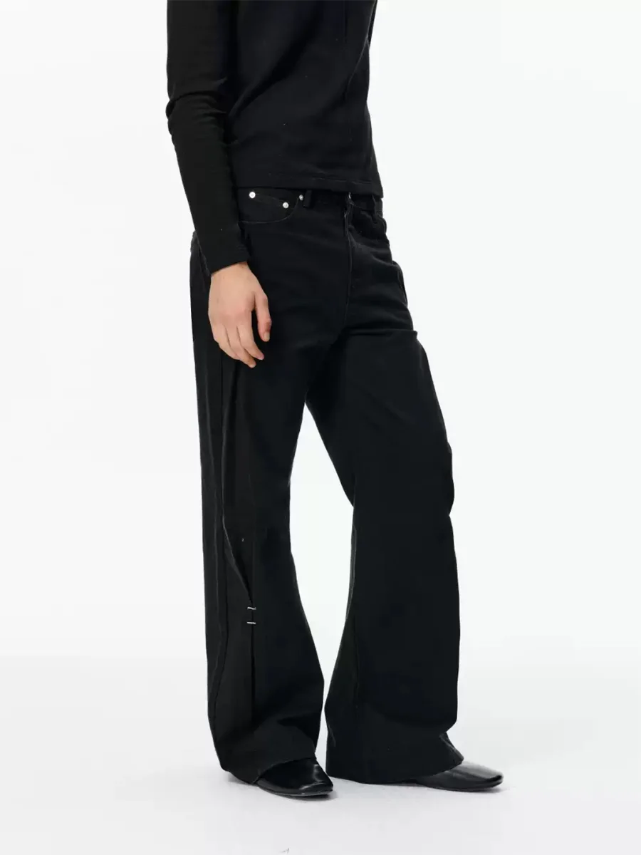 KREATE | Washed Black Pleated A-Line Flared Jeans - 3