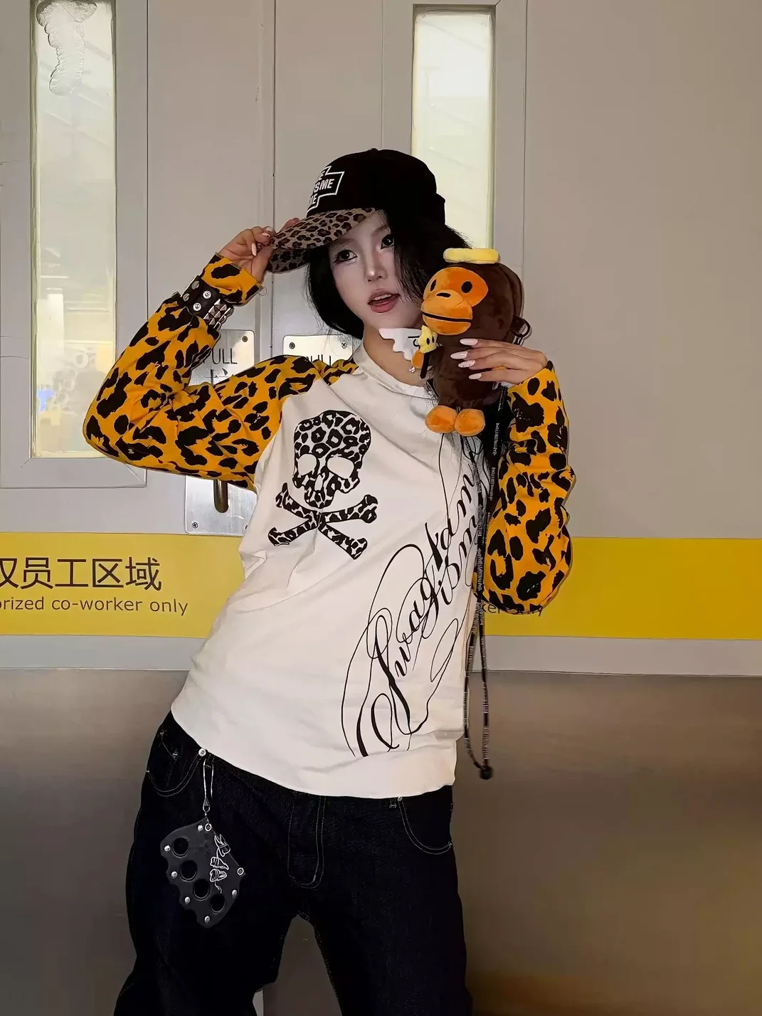 4AMSTUDIO | Leopard Skull Raglan Long Sleeve T-Shirt
