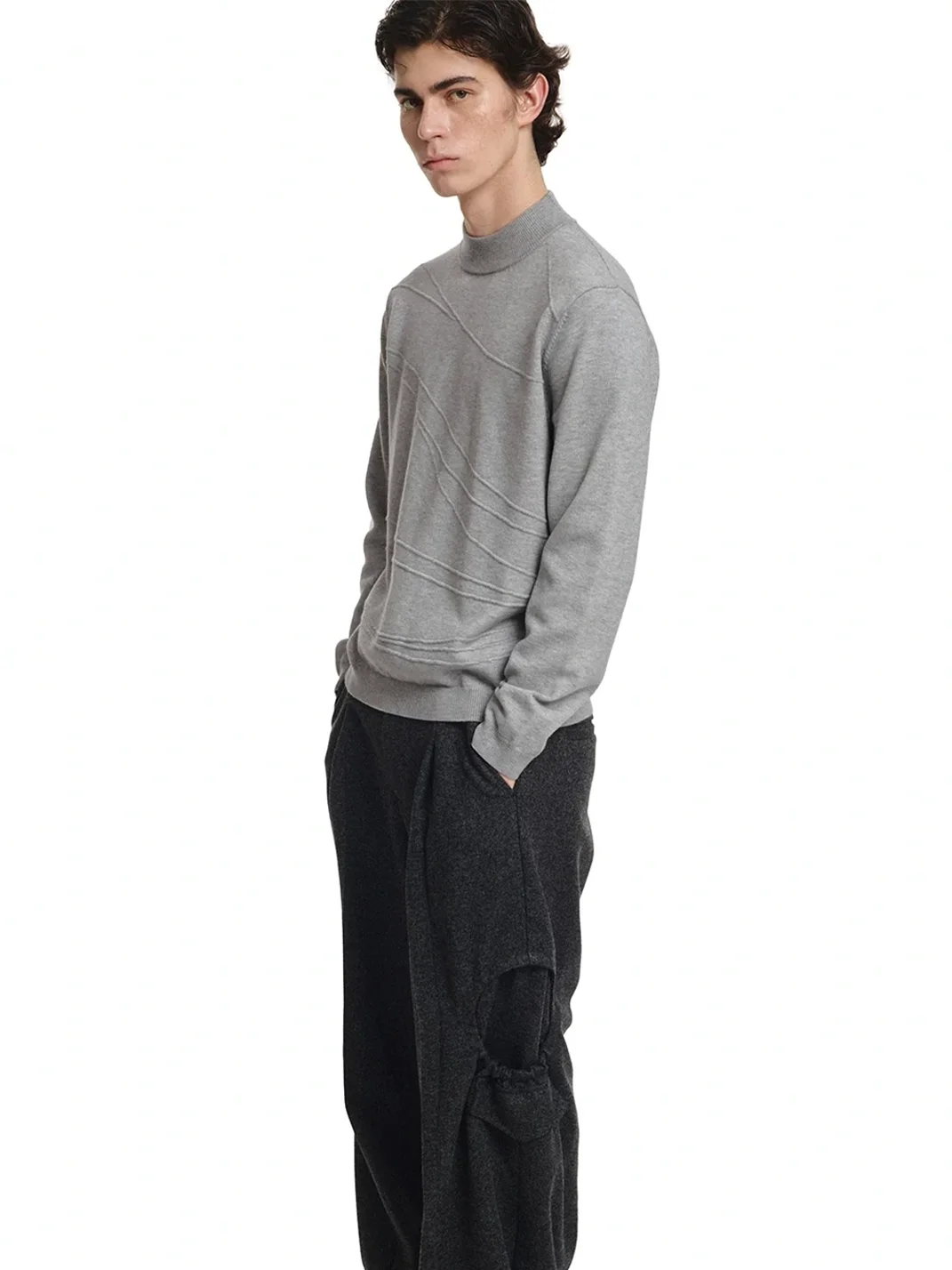 KREATE | Curved Jacquard Mock Neck Knit Sweater
