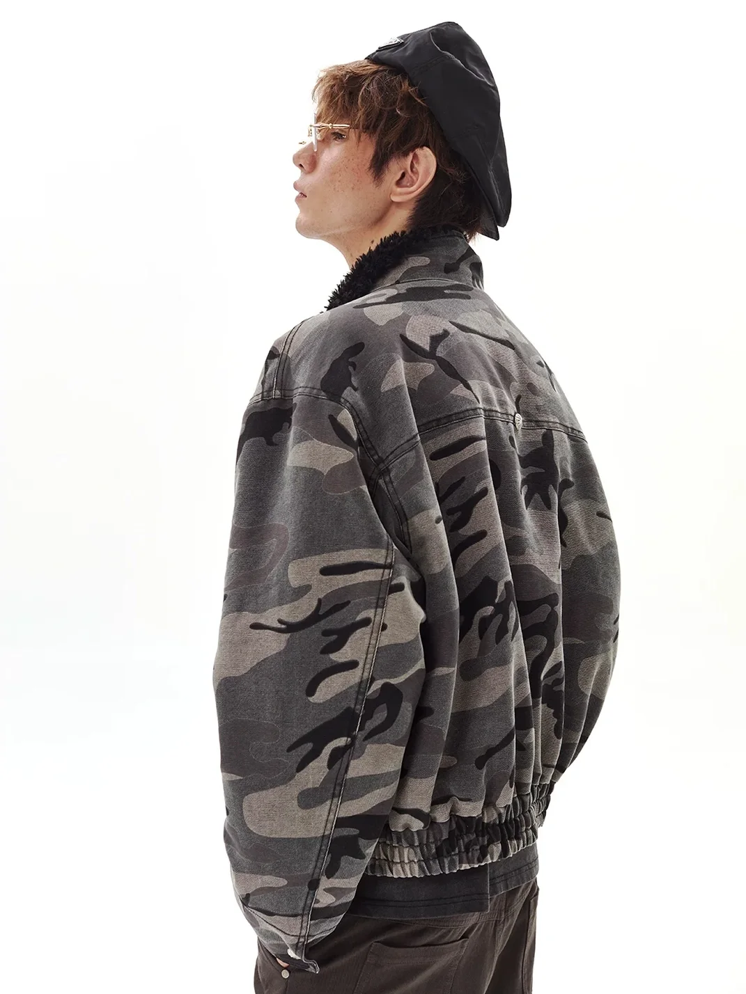 PasET | Cropped Loose Fit Camouflage Stand Collar Jacket