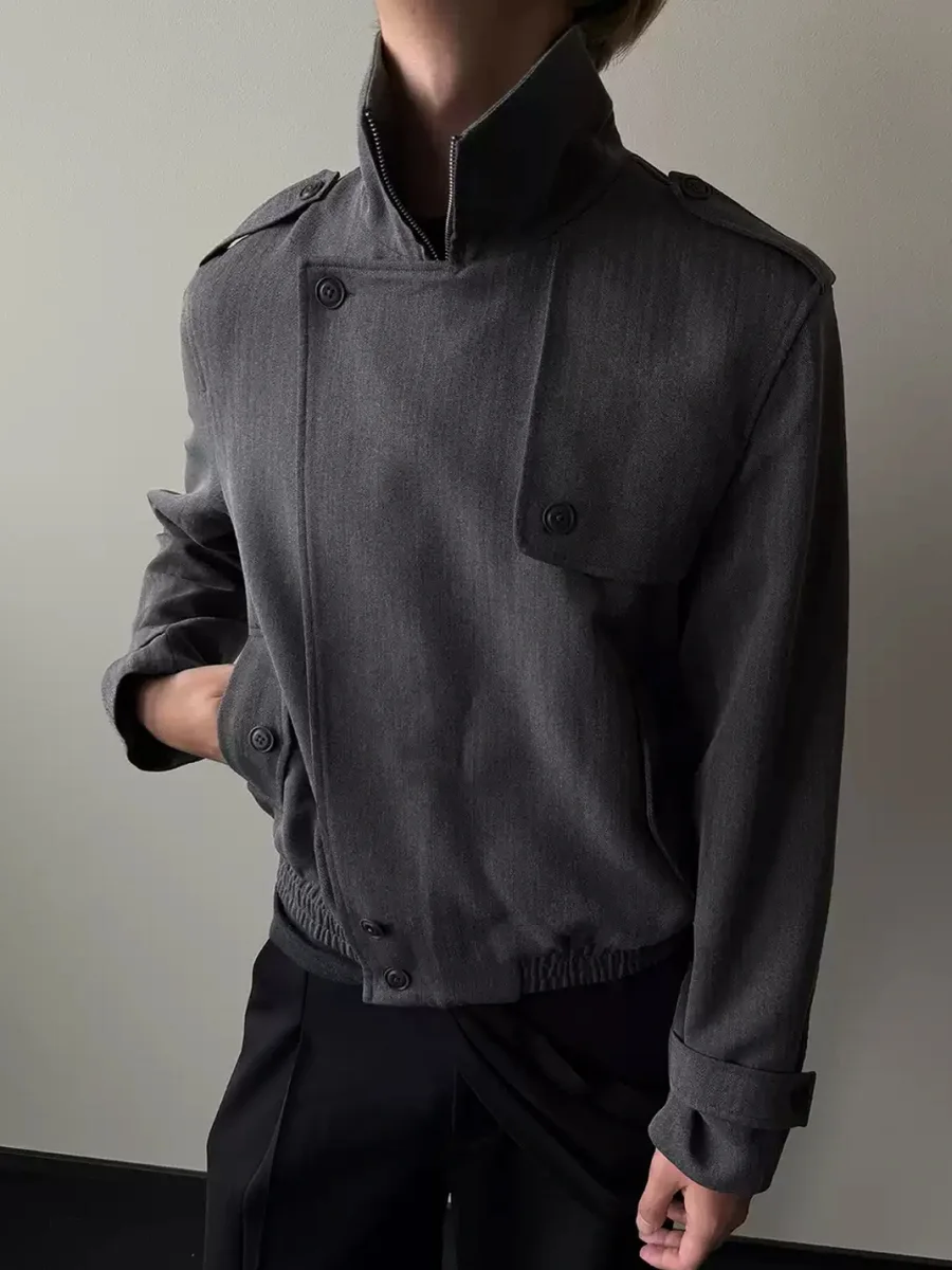 KREATE | Cropped Herringbone Jacket With Layered Placket - 3