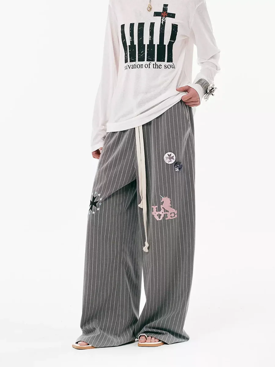 PasET | Striped Embroidered Wide-Leg Pants - 3