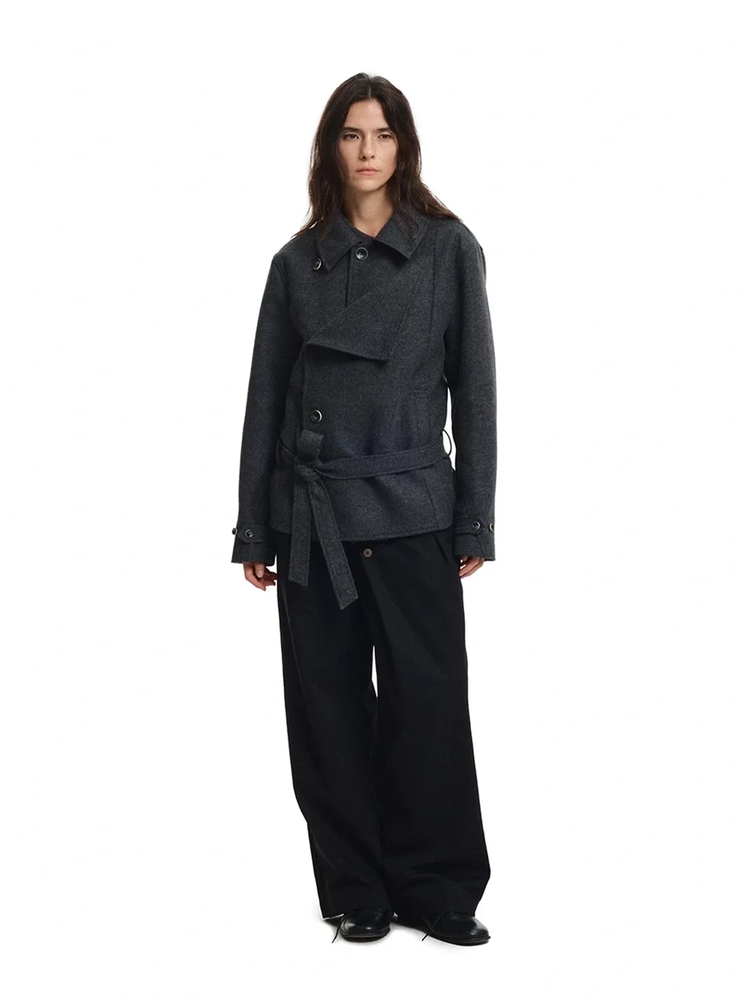 KREATE | Herringbone Double-Breasted Belted Wool-Blend Jacket