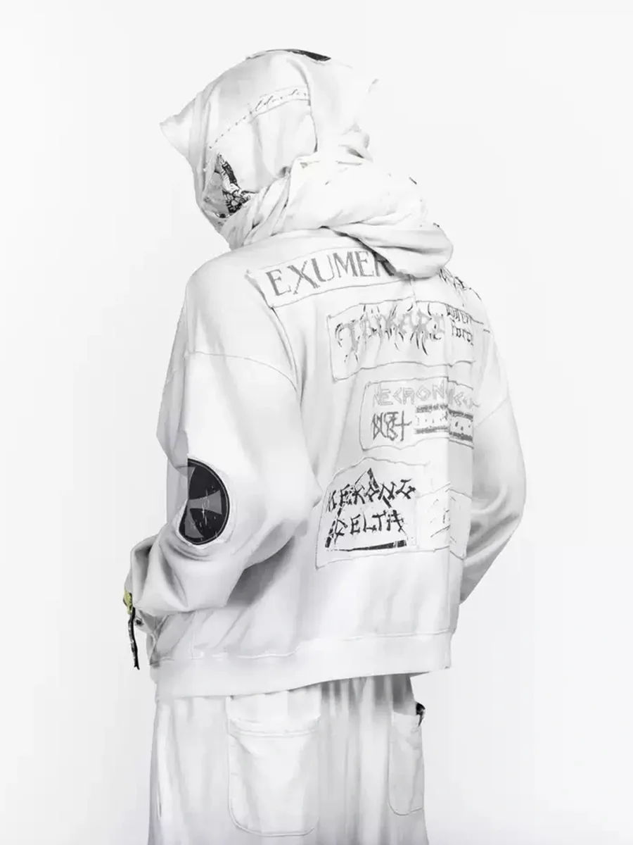 FVVO | Washed Patch Print Zip-Up Hoodie - 3