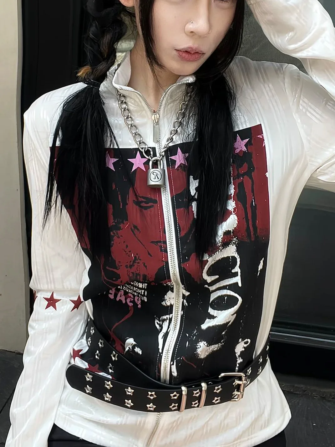 PasET | Slim Fit Portrait Print Zip-Up Jacket