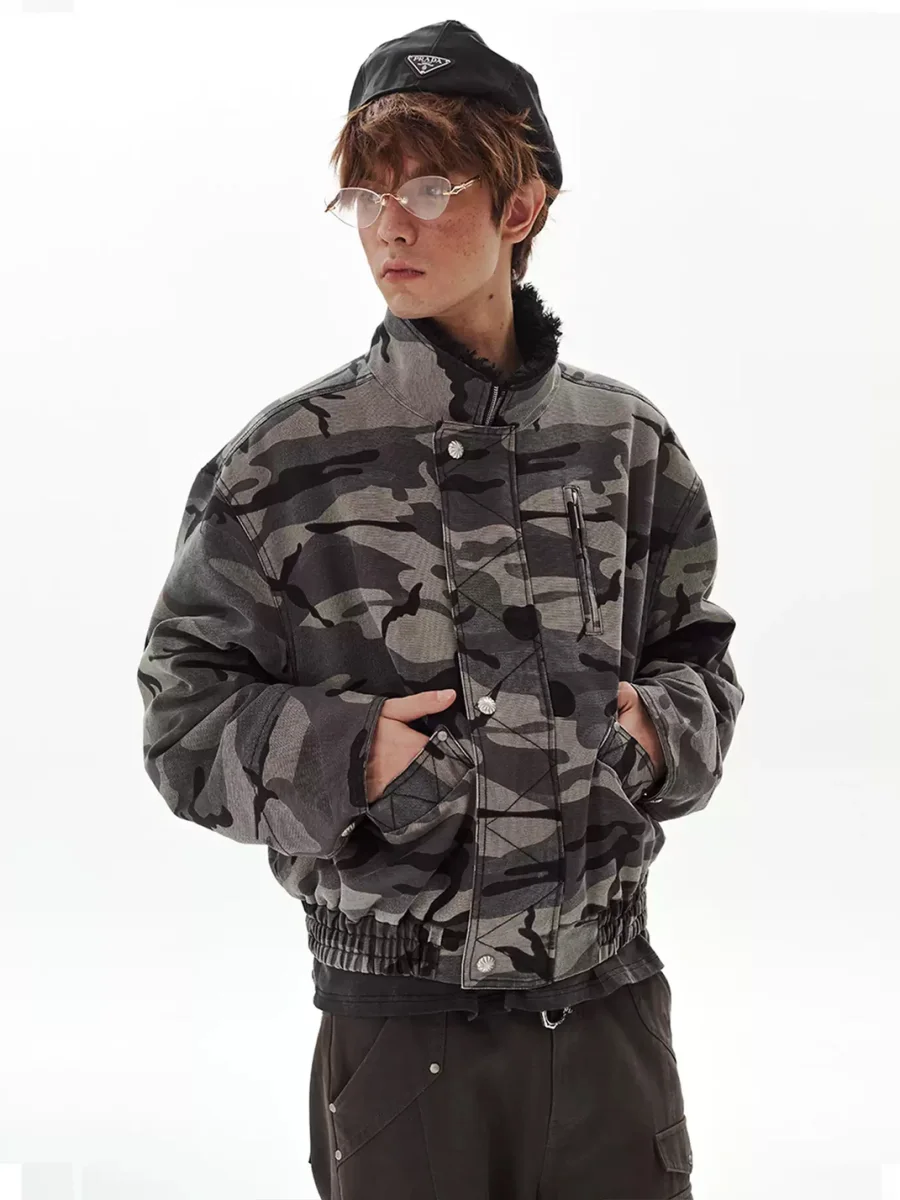 PasET | Cropped Loose Fit Camouflage Stand Collar Jacket - 3