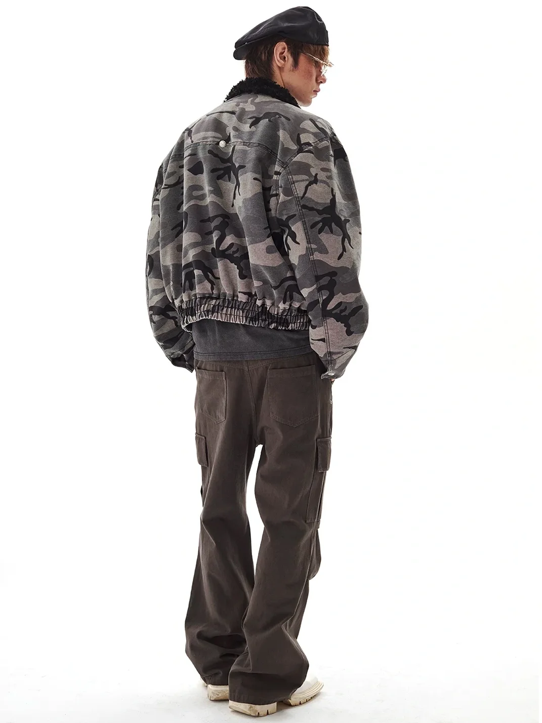 PasET | Cropped Loose Fit Camouflage Stand Collar Jacket