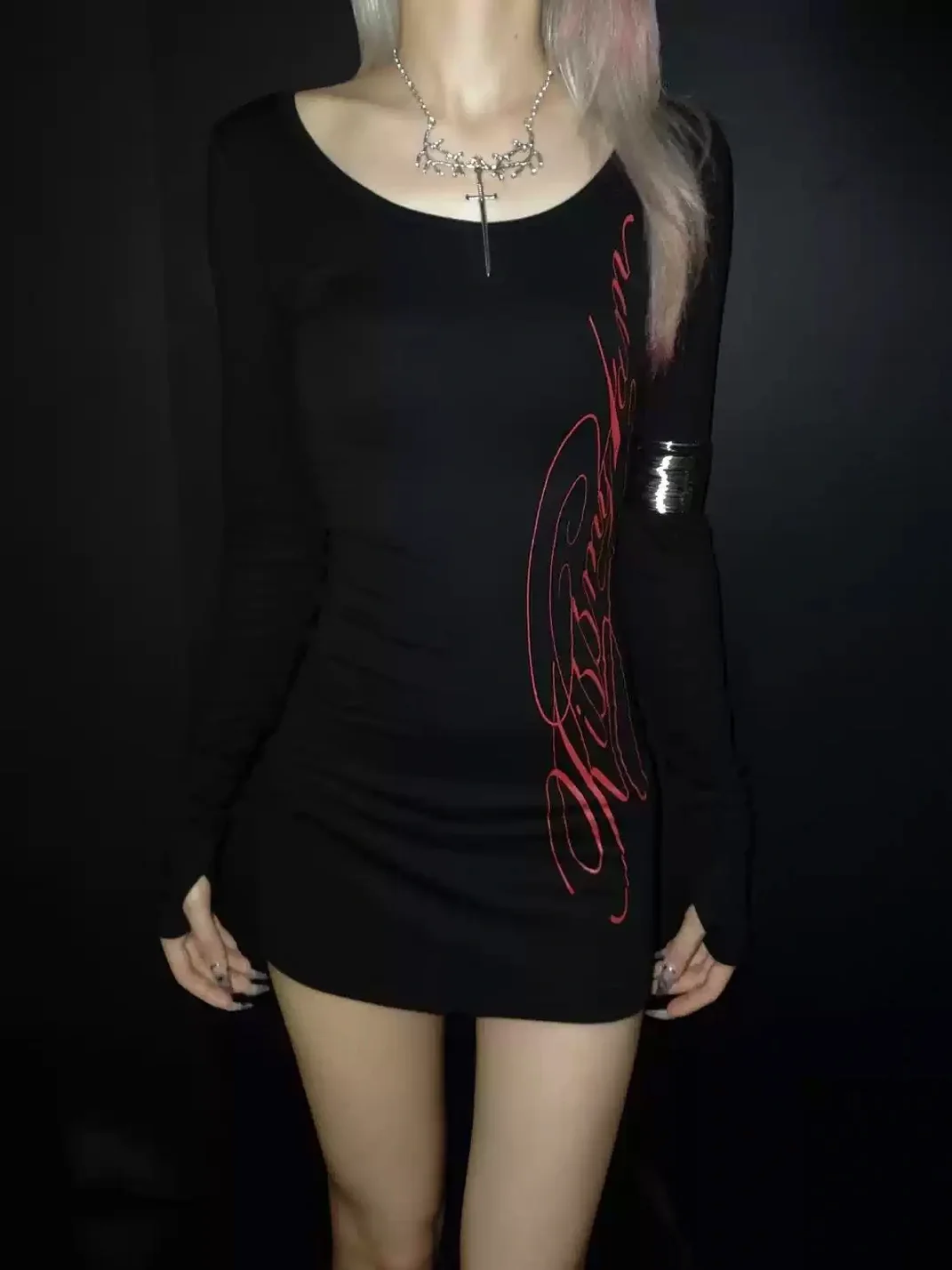 4AMSTUDIO | Black Red Cross Bodycon Mini Dress