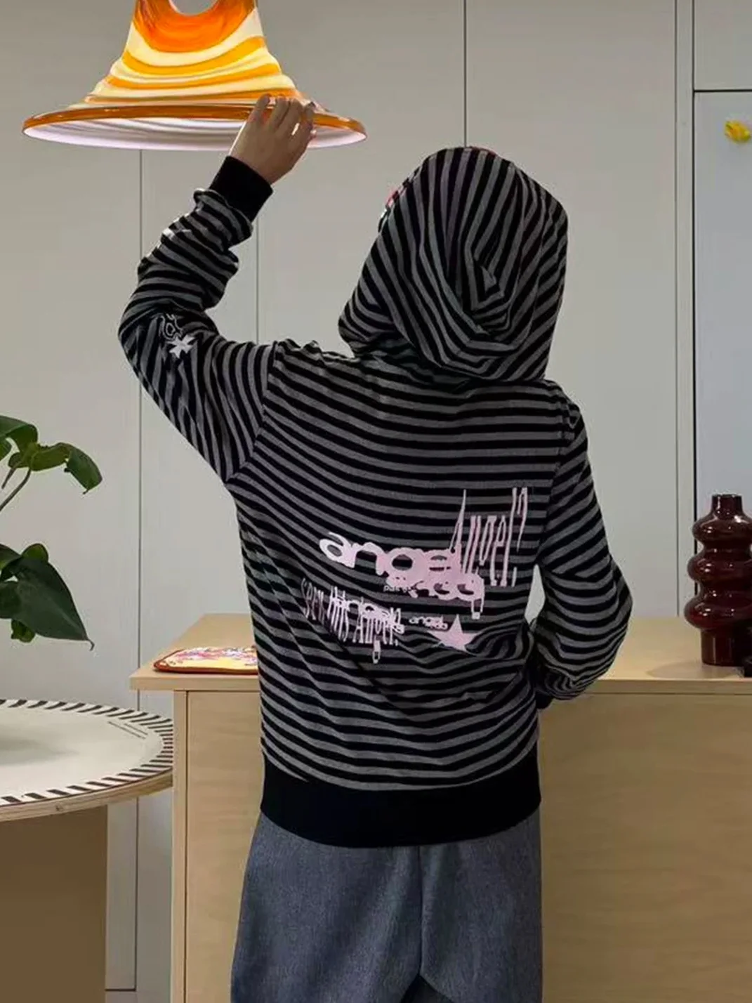 PasET | Striped Cross-Embroidered Zip-Up Hoodie